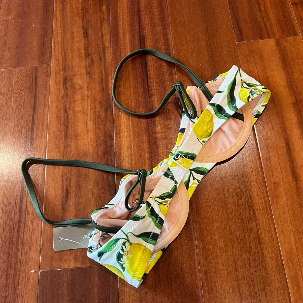 J Crew Bikini Bottom Lemon Fruit‎ Print Yellow Underwire Balconette Swim New 32A
